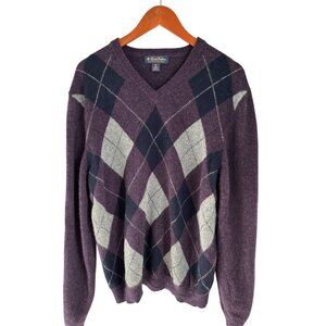 Brooks Brothers Scottish Lambswool Argyle Purple Sweater XL V-Neck 100% Lambswoo